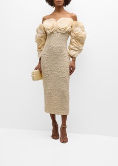 Mara Hoffman Luna Ruffle-Appliqué Smocked Bodycon Midi Dress
