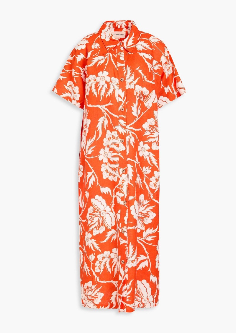 Mara Hoffman - Abbie floral-print hemp midi shirt dress - Orange - XS