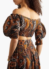 Mara Hoffman - Juana off-the-shoulder cropped printed TENCEL™ Lyocell top - Brown - US 00