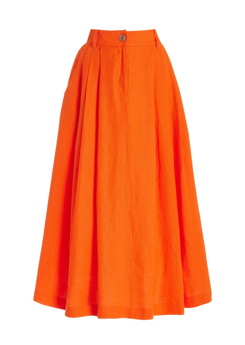 Mara Hoffman - Tulay Pleated Linen-Blend Midi Skirt - Orange - US 10 - Moda Operandi