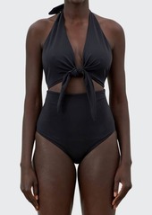 Mara Hoffman Maddy Tie-Front Cutout One-Piece Halter Swimsuit