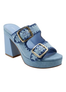 Marc Fisher Women's Dalen Block Heel Slip-On Dress Sandals - Blue Denim- Textile