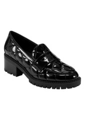 Marc Fisher Women's Dantea Lug-Sole Casual Slip-On Loafers - Black Patent - Faux Patent Leather