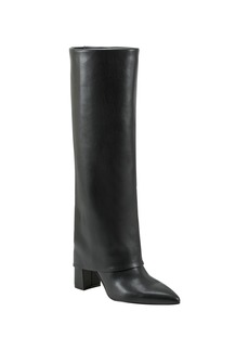 Marc Fisher Women's Fadila Fold Over Cuff Knee High Dress Boots - Black- Faux Leather