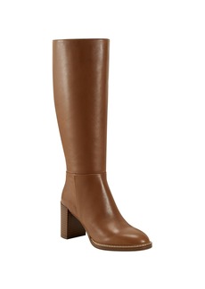 Marc Fisher Women's Gabey Wide Calf Almond Toe Block Heel Dress Boots - Dark Natural Leather