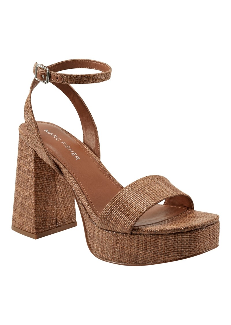 Marc Fisher Women's Sadel Block Heel Ankle Strap Dress Sandals - Cognac