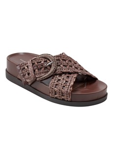 Marc Fisher Women's Welti Woven Slip-On Flat Footbed Sandals - Dark Brown- Manmade and Textile