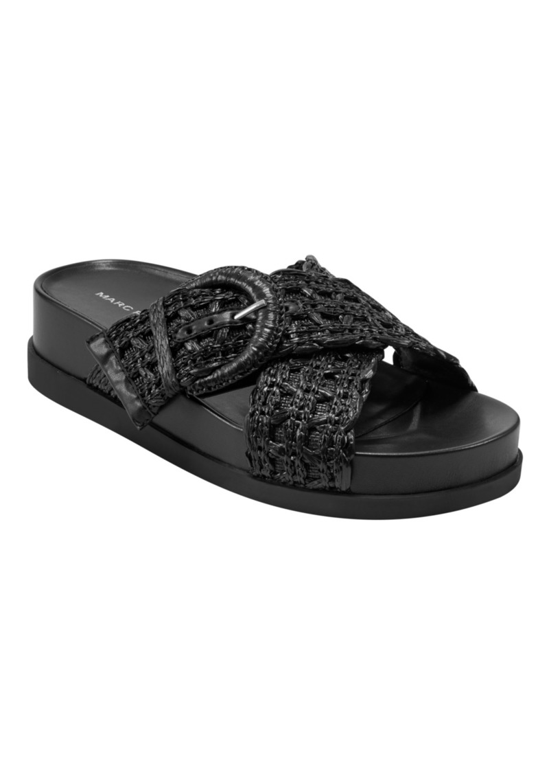 Marc Fisher Women's Welti Slip-On Flat Casual Sandals - Black- Manmade and Textile