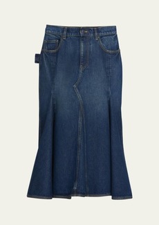 Marc Jacobs Paneled Denim Midi Skirt with Pleating