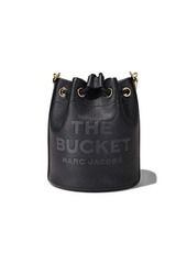 Marc Jacobs 'The Leather Bucket' Black Handbag with Drawstring and Front Logo in Hammered Leather Woman