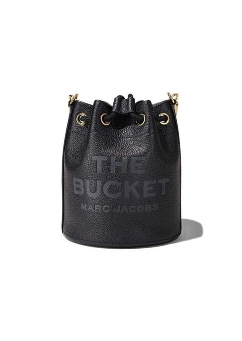 Marc Jacobs 'The Leather Bucket' Black Handbag with Drawstring and Front Logo in Hammered Leather Woman