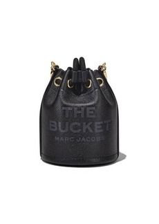 Marc Jacobs 'The Leather Bucket' Mini Black Handbag with Drawstring and Front Logo in Hammered Leather Woman