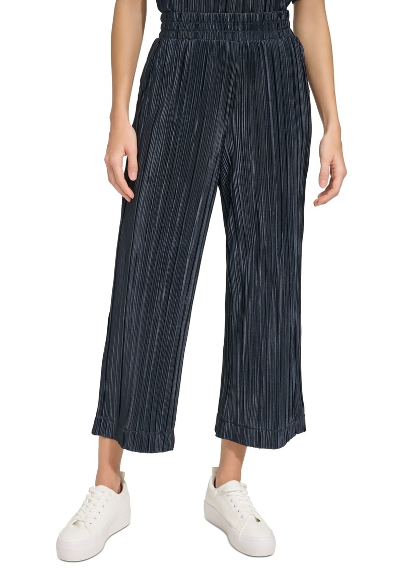 Andrew Marc New York Women's High-Rise Pull-On Plisse Crop Pants - Ink