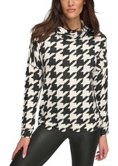 Marc New York Andrew Marc Sport Women's Printed Cowlneck Drop-Shoulder Tunic Top - Black Houndstooth