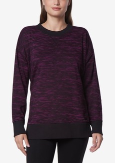 Marc New York Andrew Marc Sport Women's Printed Tunic Length Pullover Top with Side Vents - Eggplant Texture