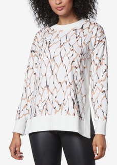 Marc New York Andrew Marc Sport Women's Printed Tunic Length Pullover Top with Side Vents - Cream Abstract Animal