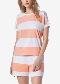 Marc New York Andrew Marc Sport Women's Rugby Stripe Short Sleeve T-shirt - Guava