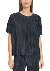 Marc New York Andrew Marc Sport Women's Short-Sleeve Boxy Plisse Top - Ink