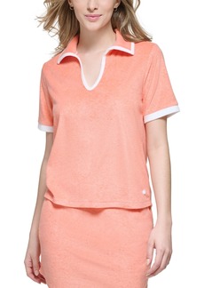 Marc New York Andrew Marc Sport Women's Short Sleeve Terry Cloth Polo Top - Guava
