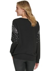 Marc New York Andrew Marc Sport Women's Snowflake Fleece Crew Neck Sweatshirt - Black