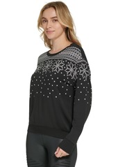 Marc New York Andrew Marc Sport Women's Snowflake Fleece Crew Neck Sweatshirt - Black