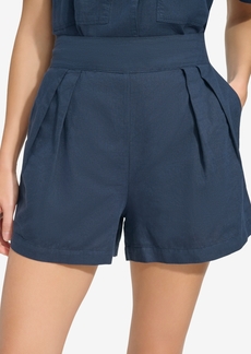 Marc New York Andrew Marc Sport Women's Washed Linen High Rise Pull On Pleated Shorts - Ink