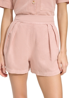Marc New York Andrew Marc Sport Women's Washed Linen High Rise Pull On Pleated Shorts - Rose