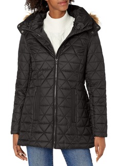 Marc New York by Andrew Marc Women's Chevron Quilted Down Jacket with Removable Faux Fur Hood