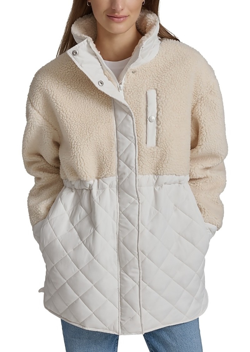 Marc New York Ladies Mixed Media Faux Sherpa & Quilted Jacket