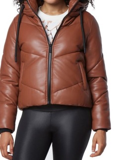 Marc New York Performance Hooded Faux Leather Puffer Jacket