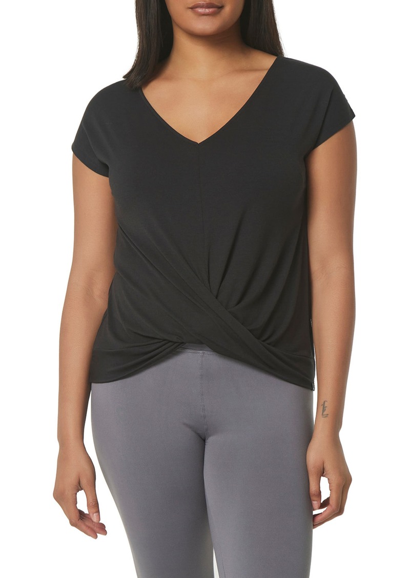 Marc New York Performance Overlapping Front Cap Sleeve Shirt in Black at Nordstrom Rack