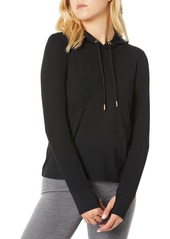 Marc New York Performance Women's Active Ribbed Long Sleeve Spliced Hooded Tunic Pullover