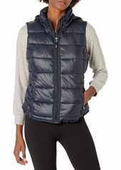 Andrew Marc Sport Women's Center Front Puffer Vest W/Pu Trim and Sweat Knit Back