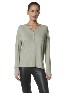 Andrew Marc Women's Long Sleeve Ribbed Vented Henley HERB