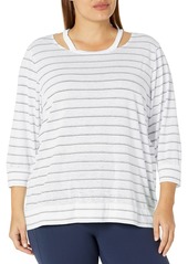 Marc New York Performance Women's Plus Size 3/4 Sleeve Cold Clavicle TEE