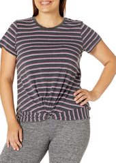 Marc New York Performance Women's Plus Size Striped Washed Short Sleeve Twisted Front Tee