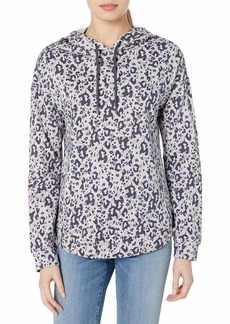 Andrew Marc Women's Printed French Terry Long Sleeve high-Low Hooded Pullover