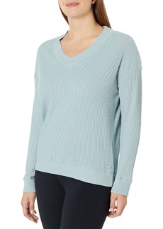Andrew Marc Women's Washed Long Sleeve V-Neck Waffle Pullover
