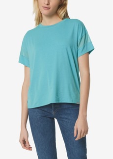 Marc New York Andrew Marc Sport Women's Performance Short Sleeve Boxy with Mesh T-shirt - Turquoise