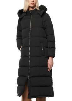 Marc New York Womens Faux Fur Trim Long Puffer Jacket