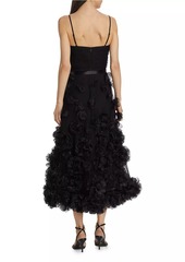 Marchesa 3D Rose-Embellished Tulle Cocktail Gown