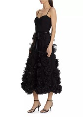 Marchesa 3D Rose-Embellished Tulle Cocktail Gown