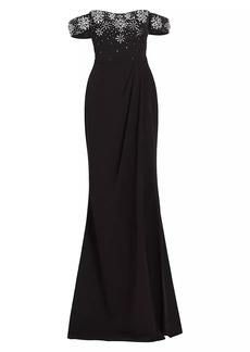 Marchesa Beaded Stretch Crepe Off-The-Shoulder Gown