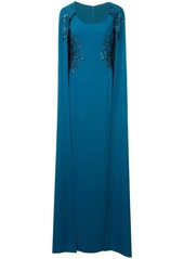Marchesa cape-effect embroidered gown