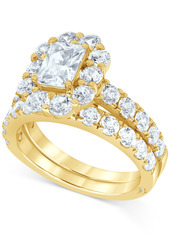 Marchesa Certified Diamond (4 ct. t.w.) Emerald Halo Bridal Set in 18k White, Yellow or Rose Gold - White Gold