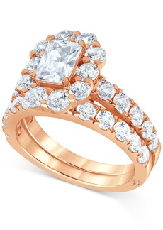 Marchesa Certified Diamond (4 ct. t.w.) Emerald Halo Bridal Set in 18k White, Yellow or Rose Gold - Rose Gold