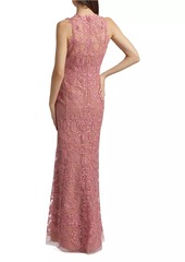 Marchesa Corded Lace & Floral Applique Gown