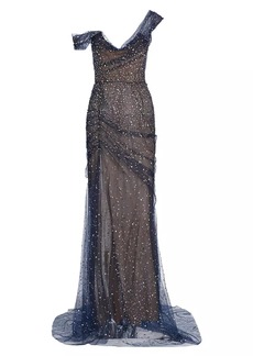 Marchesa Crystal-Embellished Off-the-Shoulder Gown