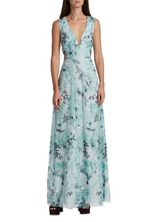 Marchesa Embroidered Cutout Gown