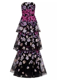 Marchesa Embroidered Tiered Gown